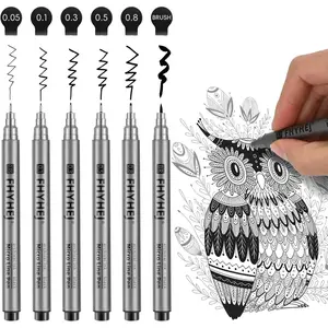 Fineliner Drawing Art Pens: 6 Black Fine Line Ink Set Artist Supplies Archival Inking Markers Liner Professional Sketch Outline Anime Sketching Artist Illustration Watercolor