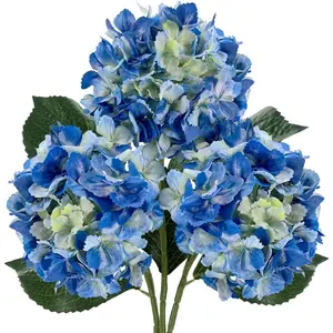 3PCS Blue Silk Hydrangea Artificial Flowers,Fake Flowers & Faux Floral Bulk Bouquet for Home Decor Bathroom Table Centerpiece Shelf Decorations (Blue)