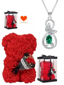 Butterfly Emerald Glow Original luxury emerald necklace with infinity symbol and butterfly design.Paired with a preserved rose and teddy bear gift box, it is a mysterious gift for birthdays, Valentine's Day, Mother's Day and Christmas.