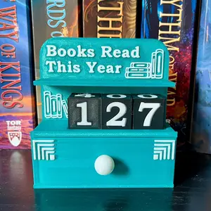 Books Read This Year Counter Bookshelf Decor with Drawer - Books Read Tracker Library Sign - 3D Printed Bookish Decor