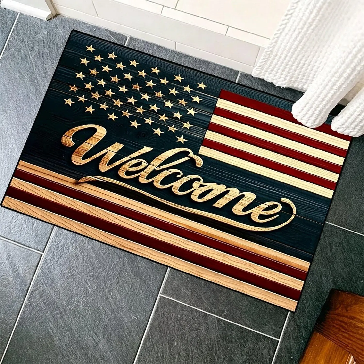 1PCS American Welcome Doormat Entrance Carpet Non-Slip Floor Mats Indoor Home Decor Light Weight