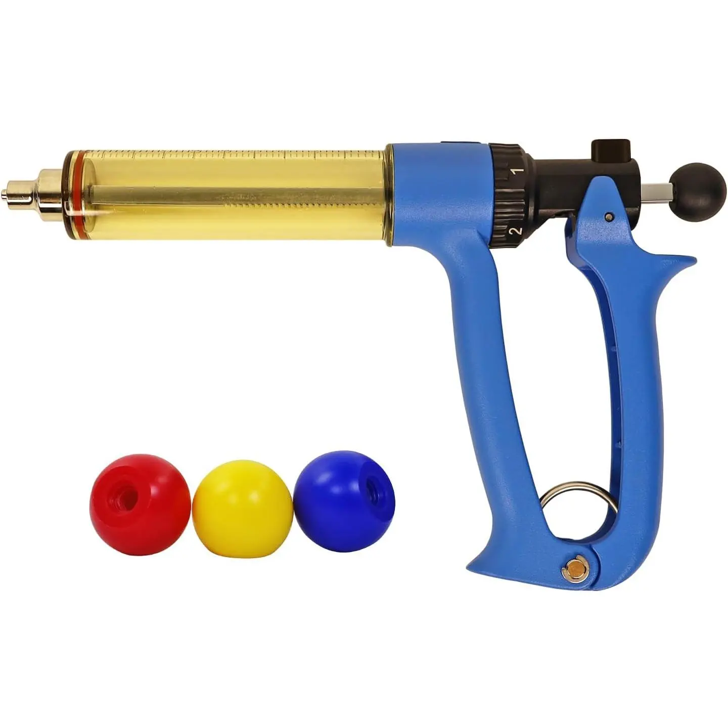 50ML Semi-Automatic Livestock Syringe Tools with Extra 3 Colored Piston Rod Knobs, Adjustable Continuous Repeating Luer Lock Supplies for Cattle, Goat