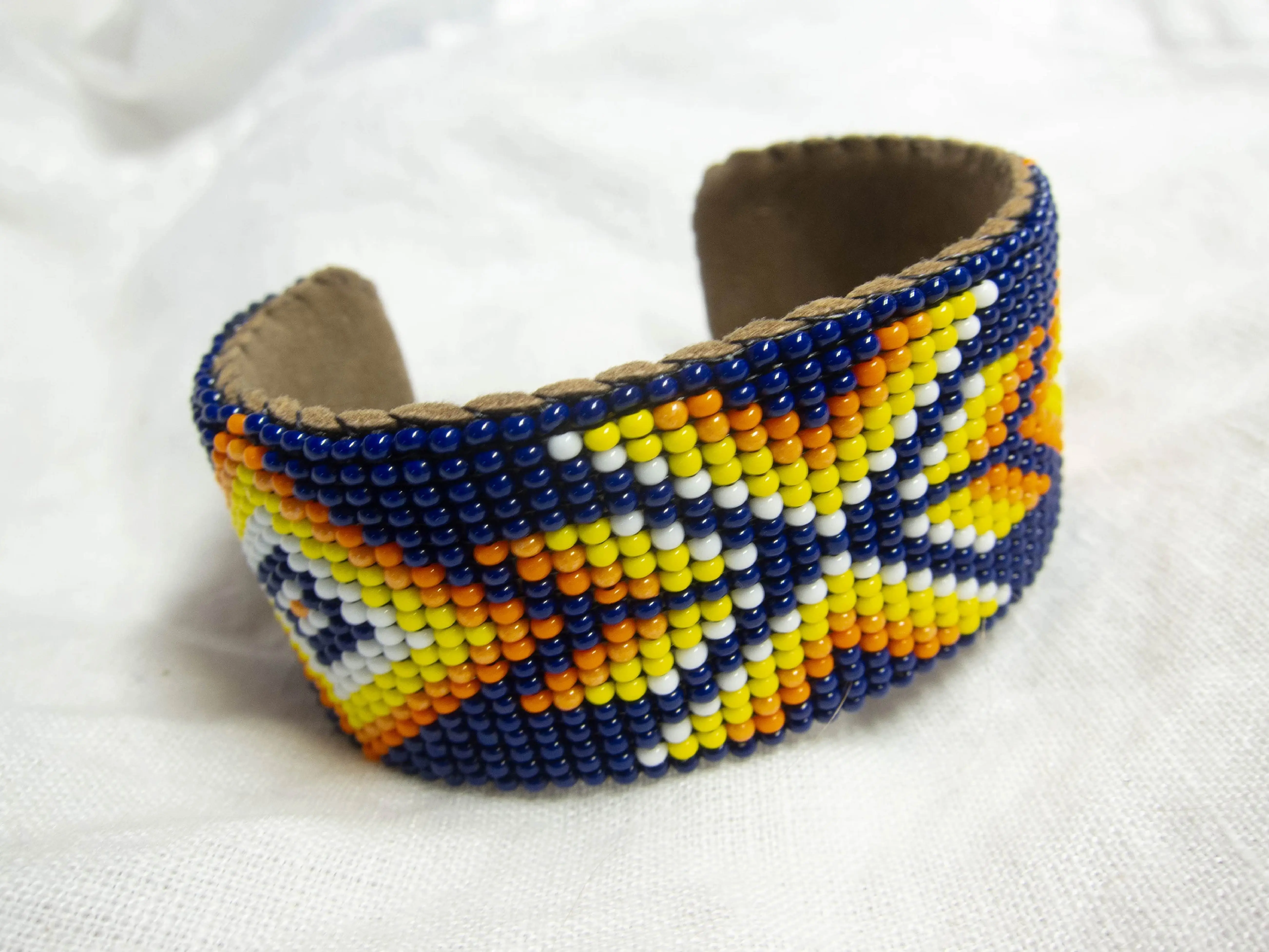 Handmade Beaded Cuff Bracelet - Dark Blue Chevron