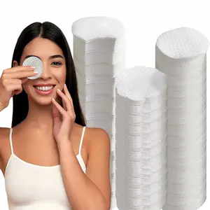75/150/300pcs Oval Shaped Cleaning Pads, Suitable for Facial Use, High-Quality Makeup Remover Pads, Anti Allergic And Lint Free Circular Pads, Suitable for All Light Beige Types, Disposable Beauty Wipes, Non-Woven Facial Cleaning Wipes
