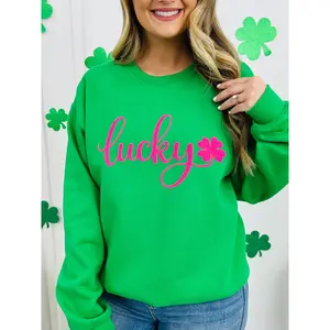 Pink Lucky Clover Puff Graphic Crewneck Sweatshirt