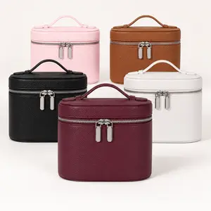 Trendy New Detachable Travel Makeup Bag for Women, Premium Vegan PU Leather Cosmetic Organizer with Elastic Bands, Portable Structured 3D Boxy Toiletry Case, Large Capacity Makeup Tool Storage Pouch, Aesthetic Everyday Beauty Gift for Her