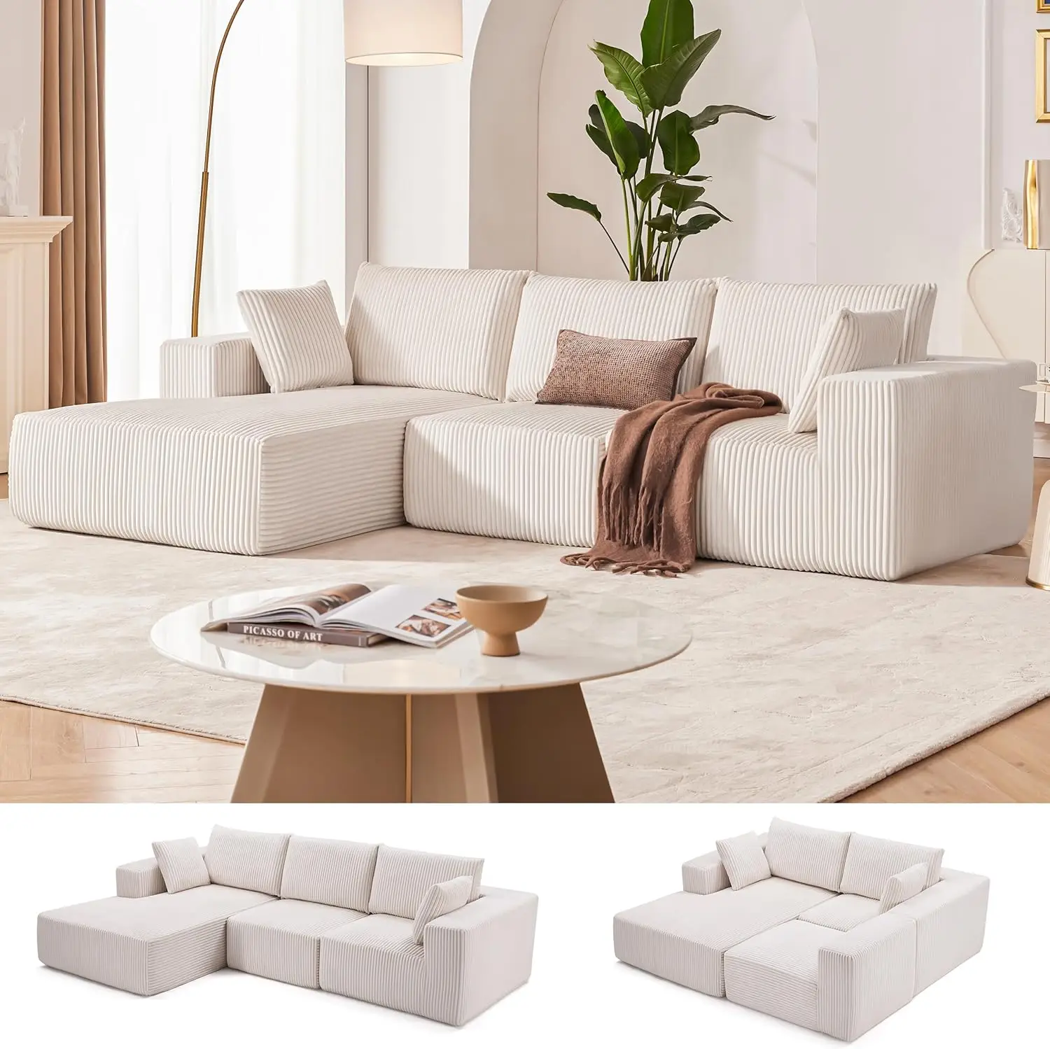【2 Packages】108” Modular Sectional Sofa, Cloud Sectional Couch with Deep Seat, Modern Modular L-Shape Sofa Couch with Chaise,Upholstered Couches for L