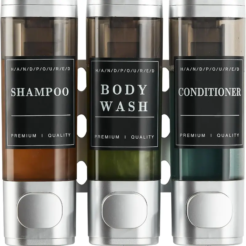 Zoronk 3-Chamber Luxury Shower Dispenser - No Drill Wall-Mounted Transparent Bathroom Organizer for Shampoo, Conditioner & Soap - Hotel-Grade Large Capacity, Silver Home Goods Bottles