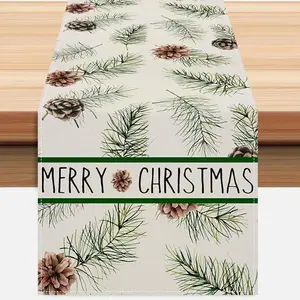 Pine Cones Christmas Table Runner 13x72 Inch Winter Pinecone Branches Merry Christmas Seasonal Kitchen Dinning Table Decoration for  Party Decor