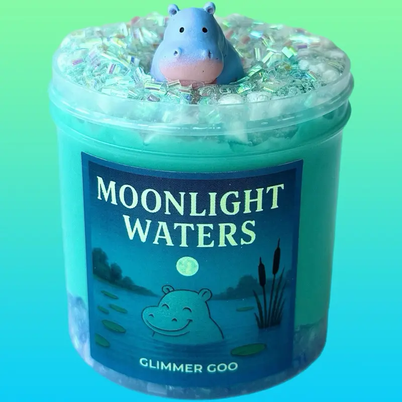 Moonlight Waters Slime – Layered Bingsu & Thick Glossy Slime with Hippo Charm – Sweet Fruity Scent – ASMR Crunchy Slime for Stress Relief & Sensory Play
