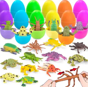 12pcs Prefilled Easter Egg with Rubber Insect, Bug, and Frog Toy Inside for Easter Basket Stuffers, Party Favor Supplies, Easter Egg Hunt, Floating Bath Stuff for Kids and Toddlers, Easter & Happy Birthday Gifts