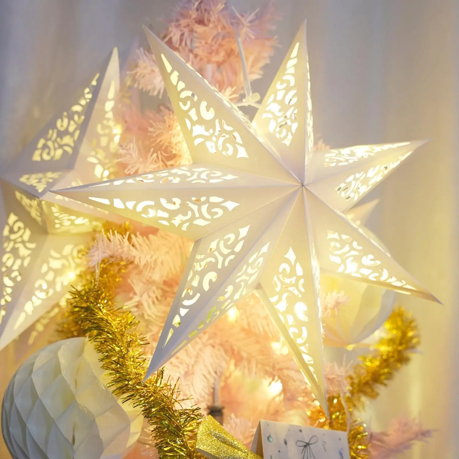 Paper  Lantern 3 count Paper Stars Lampshade 17.7 inch 7 Points Christmas  Lantern   Christmas Pentagram Foldable for Xmas Wedding decoracion navidena
