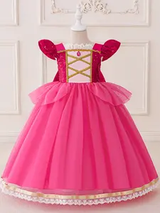 Purple Bow Cartoon Cosplay Dress Up Costume Fancy Carnival Party Holiday Kids Clothes Princess Puffy Tulle Sequined Girls Ball Gown Children Cocktail Dress for all Season 4 to 9 Years