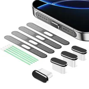 4 Pack USB-C Dust Plug, 4 Pack Metal Speaker Dustproof Mesh, with Cleaning Kit, Type-C Charging Port Plug Cover with Speaker Dust Cover, Phone Accessories for iPhone 16/16 Plus/16 Pro/16 Pro Max/for iPhone 15/15 Pro/Pro Max/Plus