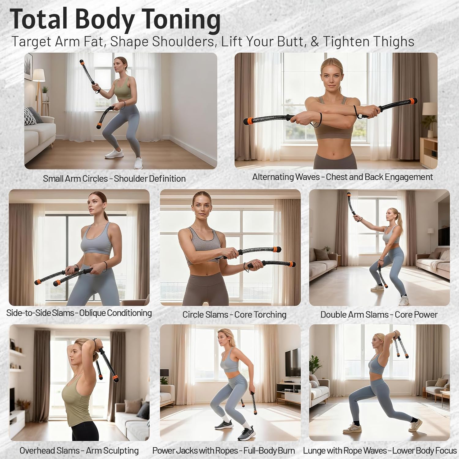 Cordless Battle Ropes with Adjustable Resistance Springs - Weighted Ropeless Battle Rope for Home Gym Exercise, Portable Workout Equipment for Strength Training & Cardio Fitness Cordless Battle Ropes with Adjustable Resistance Springs - Weighted Ropeless Battle Rope for Home Gym Exercise, Portable Workout Equipment for Strength Training & Cardio Fitness