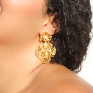 Multi layered Shell Crochet Earrings With Pearls - Long dangle earrings with pearls