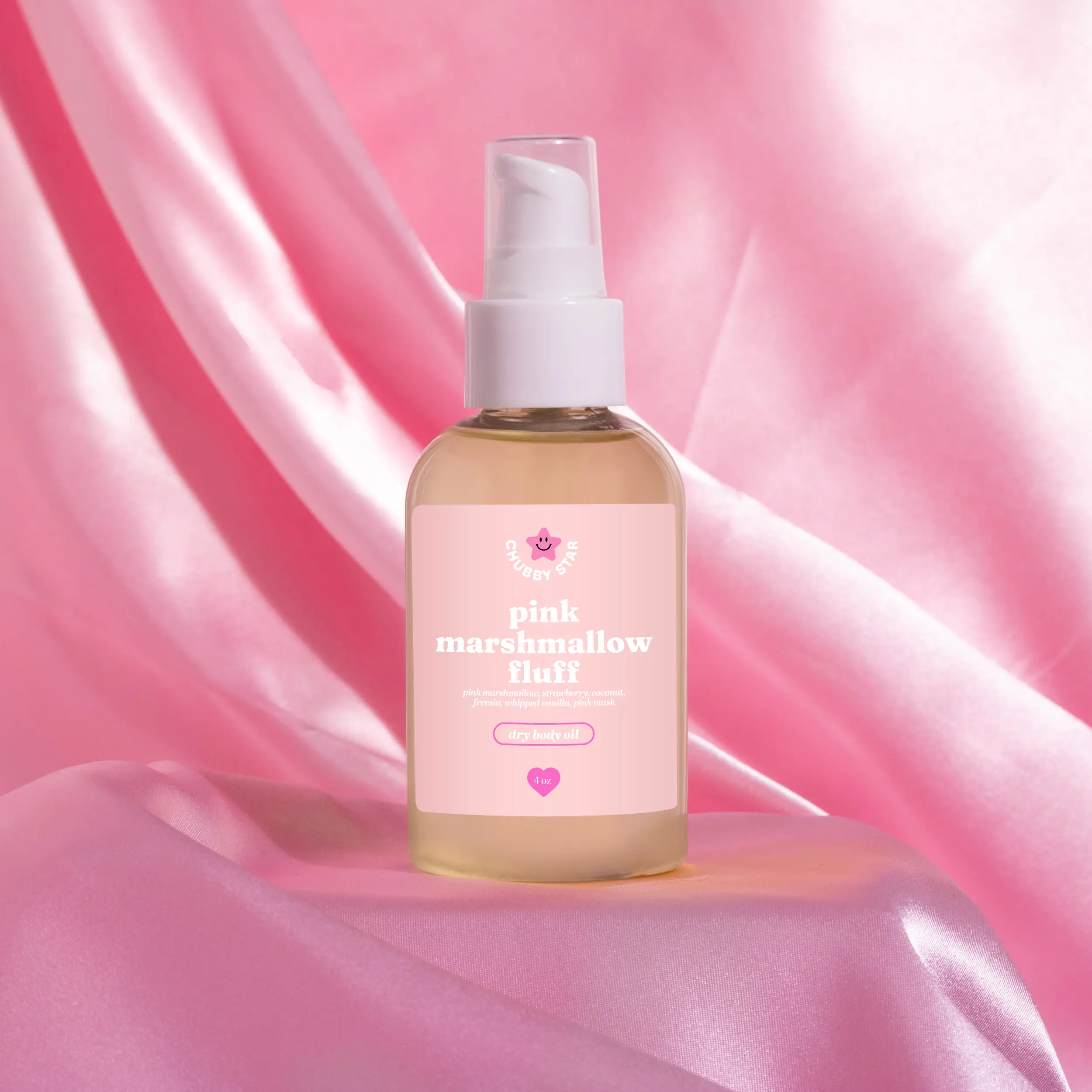 Moisturizing Dry Body Oil, Pink Marshmallow Fluff Scent with Vanilla & Coconut, Long-Lasting Fragrance with Sunflower Oil for All Skin Types, 4 oz, Moisturizer, Strawberry, Caramel, Bergamot, Jasmine, Cherry