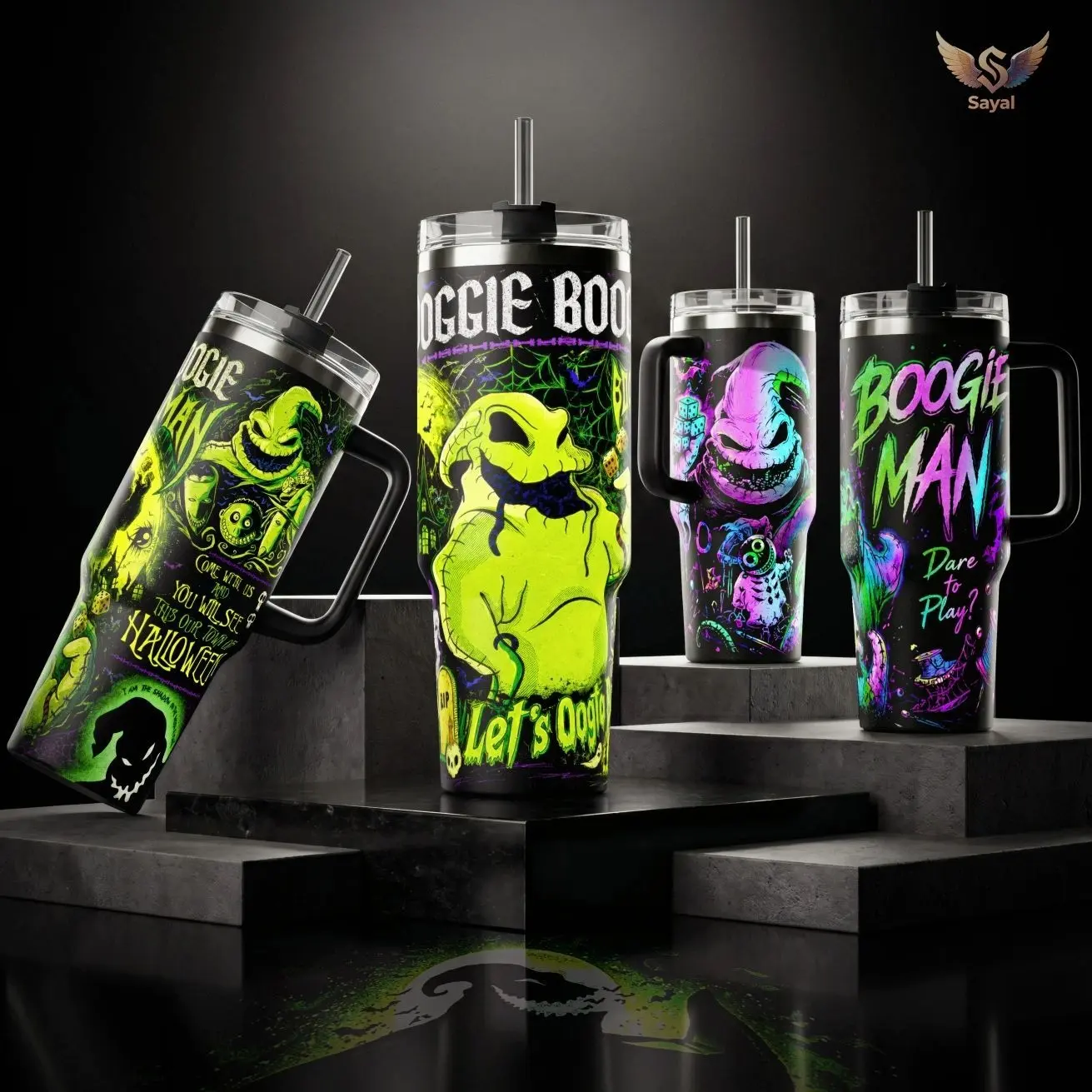 40oz Oogie Boogie Nightmare Before Christmas Vacuum Insulated Tumbler - Stainless Steel, Tumbler Shape, Handle & Straw, Let's Roll The Dice Graphic, Hot/Cold Retention, for Adults' Daily Hydration, Road Trips, Movie Fans Gift
