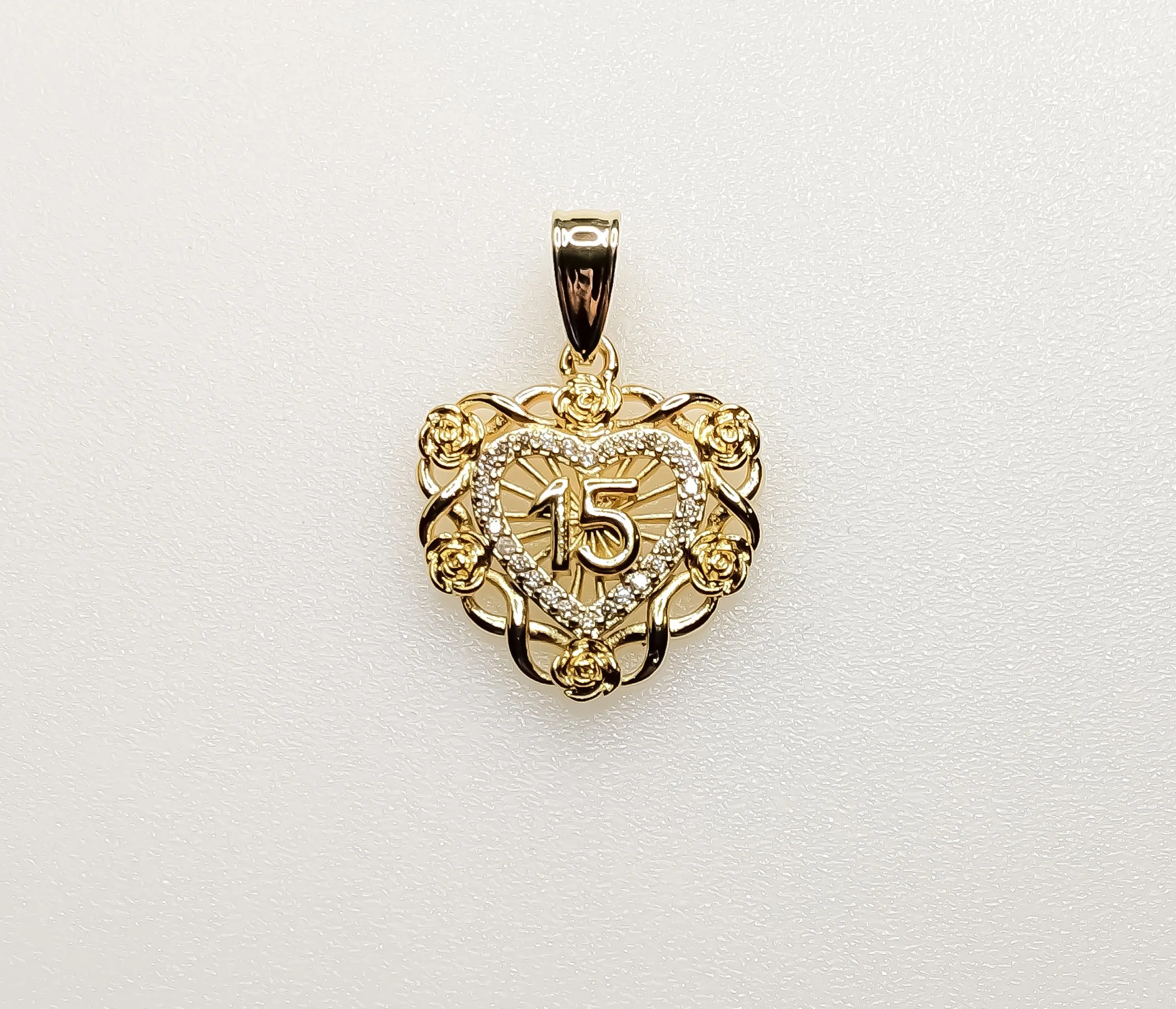 Plated Dainty Heart "My 15" Quince Pendant