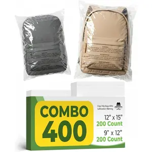 400 Count Combo Pack (9x12, 12x15) 200 Each - Clear Poly Bags with Suffocation Warning – Self-Seal Storage, Shipping, Industrial Packaging