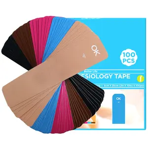 OK TAPE 100Pcs Precut Kinesiology Tape Strips, Elastic Cotton Latex Free Athletic Tape for Joints Support & Muscle Pain Relief, Waterproof 2 inch x 10 inch Kinetic Tape for Shoulder, Back, Knee, Ankl