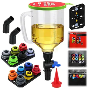 Engine Oil Funnel Kit, 1.59QT/1.5L Automotive Oil Funnel Set with 12 Adapters, Elbow Fitting, Arrow Screen and Magnetic Storage Hooks Tray, Compatible with GM, Ford, BMW, Audi, Land Rover Etc