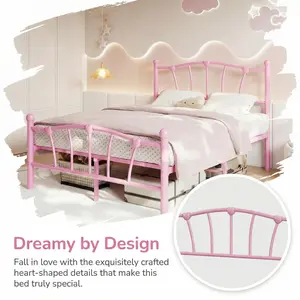 YJ-Garvee  Metal Bed Frames with Heart-Shaped Headboard & Footboard, Platform Design, Heavy-Duty Slat Support, Noise-Free, No Box Spring Needed, Easy Assembly, Available in Twin, Twin XL, and Full Sizes, Multiple Colors