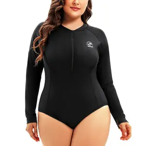 Holipick Plus Size One Piece Rash Guard for Women Long Sleeve Swimsuit Zipper UPF 50+ Surfing Bathing Suit