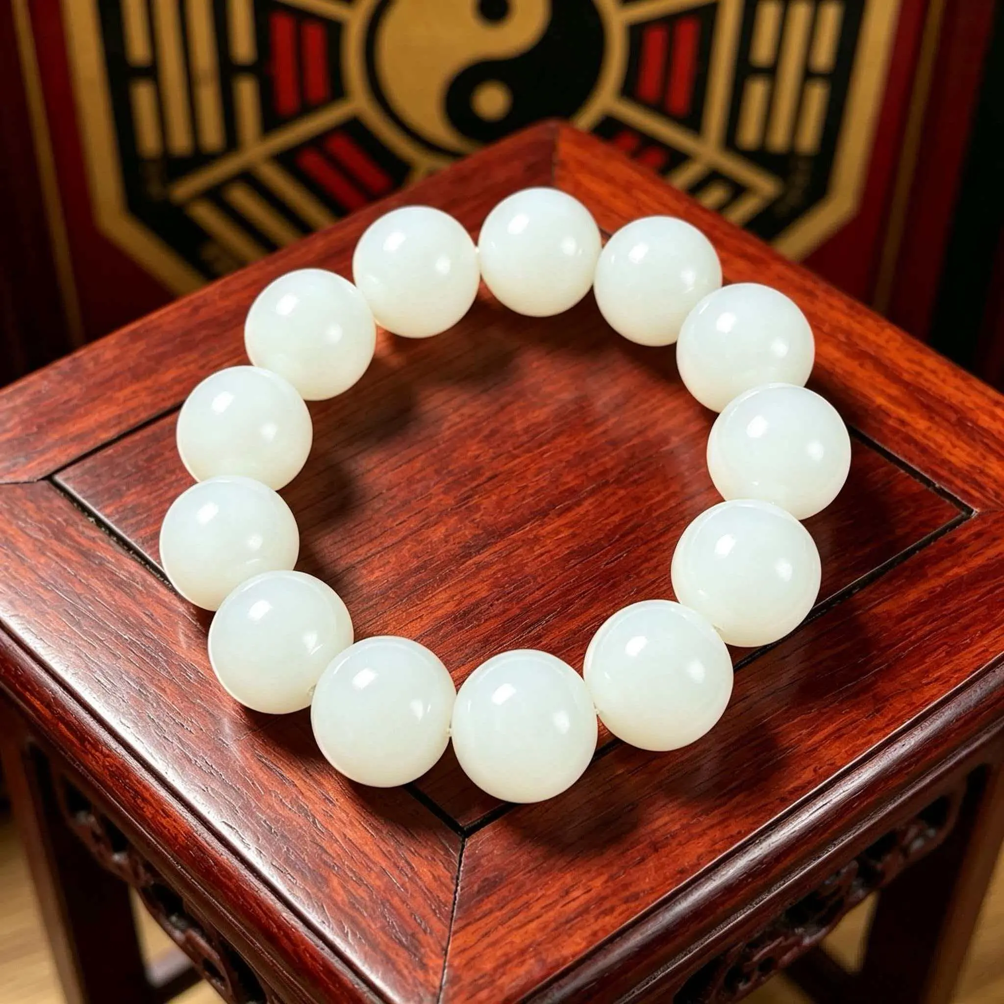 This is a natural white jade round bead bracelet, the jade material structure is delicate, the color is uniform and warm.