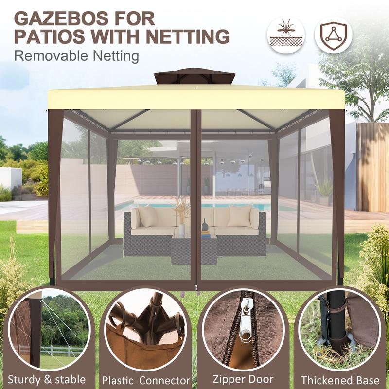 GOJOOASIS Patio Gazebo Tent Outdoor Canopy Shelter 10'x10' with Removable Netting,100 Square Feet of Shade for Garden, Backyard Deck and Lawns
