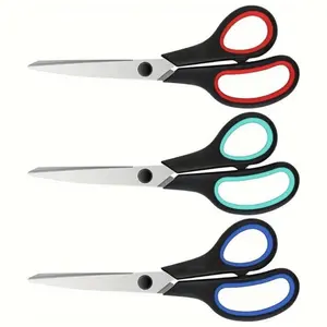 LMMAKE Ultra Sharp 2.5mm Thick Blade Scissors 7.9" All Purpose 3-Pack Comfort Grip for Office Desk Sewing Fabric Home Craft Teacher School Supplies Right Left Handed Blue Red Green Cardboard Cutter Paper Cutters