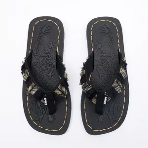 Men's Vintage Dragon Print Fringe Strap Casual Sandals - Summer Beach Flip Flops (4 Colors), Comfortable Footwear Shoe with Unique Design