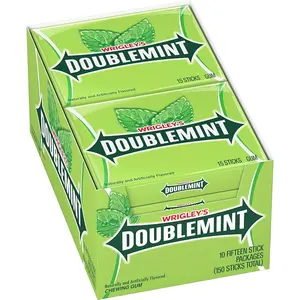 Wrigley's Doublemint Chewing Gum 15 Stick Pack Of 10, Refreshing Mint Flavor Bulk Pack