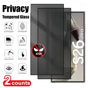 Two-Piece Anti-Spy Protective Tempered Glass Film for Samsung Galaxy S26 Ultra/s26+/s26 5g/s25 Ultra/s24 Ultra, HD Clear Privacy Screen Protector，Support fingerprint unlocking