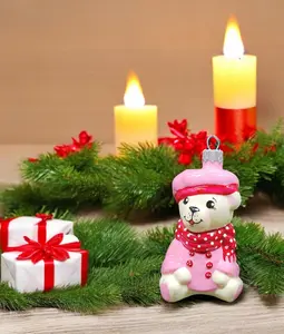 Hand Decorated Glass Keepsake Ornament - Charming Bear in Coat Design