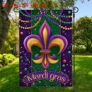 2D Flat 1pc Garden Flag Mardi Gras-Style Fleur-de-Lis Emblem Decorative Art (2) hanging decorations, suitable for festive outdoor, yard, lawn and home decorations, Valentine' s Day, Mardi Gras