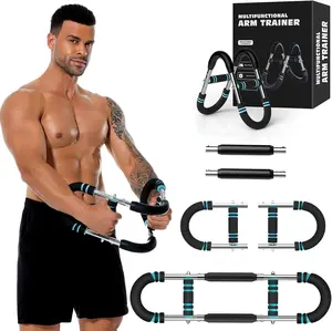 Arm Trainer, Adjustable Power Twister Bar, Chest Shoulder Arm Workout Equipment, Portable Detachable Upper Body Fitness Machine for Home & Gym