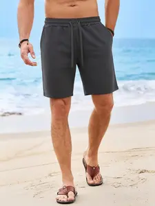 Men's Waffle Knit Casual Shorts, Elastic Drawstring Waist Loungewear Shorts, Soft Breathable Textured Sweat Shorts for Summer, Streetwear, Gym and Daily Wear