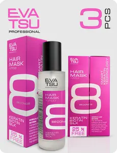 3 PCS 8 Second Keratin Biotin Silk Hydrating Hair Mask Spray Anti-Frizz Keratin Treatment for Dry, Damaged, Color-Treated Hair, Silky Smooth Glossy Finish Haircare Repair Hydrate Moisturizing 6.75 oz