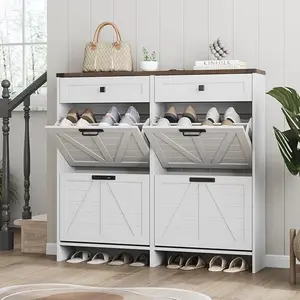 Vabches Shoe Cabinet with 4 Flip Drawers & 2 Drawers,Farmhouse Shoe Storage Cabinet for Entryway,Slim Freestanding Organizer Rack for Front Door Entrance