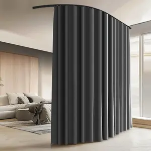Room Divider Curtains with Ceiling Curtain Track Set, Total Blackout Thermal Insulated Privacy Curtain for Bedroom Living Room, W 6 × H 6 FT Grey Drape with Black Track