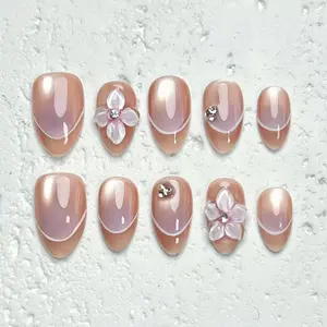 Moonovate | SPRING WHISPER 10pcs Handmade Press On Nails Almond Nails REUSABLE 3D Gel Fake Nails Acrylic Press On Nails											