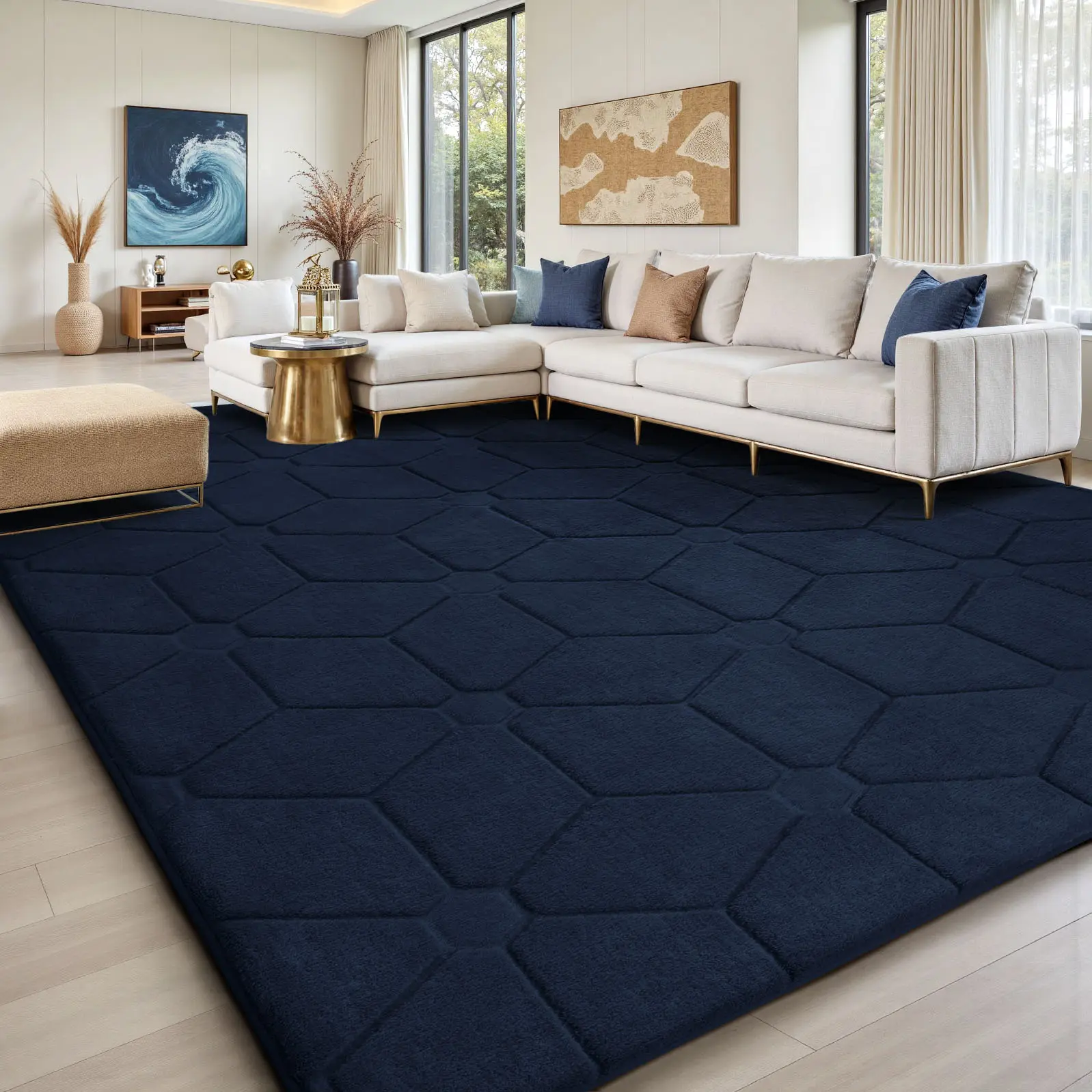 FAMVAL Thick Short Wool Fleece Area Rug - Modern Luxury Diamond Jacquard Weave Geometric Pattern, Cozy Warmth, Stain Resistant, Wrinkle Resistant, Anti-Shrink Indoor Floor Carpet for Living Room Decor, Kid Room