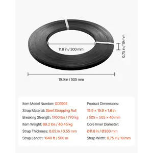 VEVOR Steel Strapping Coil, 3/4 inx 0.02 inx 1640 ft, Metal Strapping Banding Roll Withstands Harsh Environment, 1700 lbs Break Strength, Heavy Duty Banding Pallet Strap Coil for Pallet Packing
