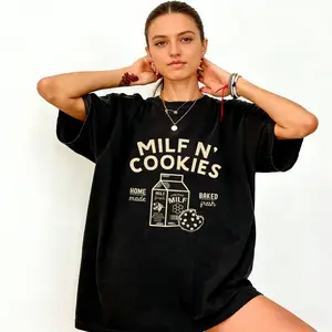 ChicCotton Milf N' Cookies Stay At Home Comfort  Shirt, Cute Milf Tee, Cougar Mom T-shirt, Funny Sayings Gift, Womenswear