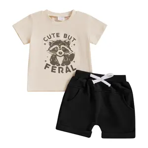 REDWOON Infant Baby Boy Summer Clothes Letter Print Short Sleeve T Shirt Tops and Stretch Shorts Cute Baby Boy Outfit