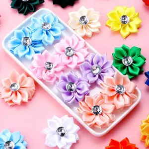 20pcs Multicolour Polyester for Lotus Flower Ornaments with artificial Encrusted Headpiece Costume. Ladies Womens DIY Sewing Handmade Hairpin Brooch Neckline Accessories, Party Wedding Supplies Home Decoration Flower Hair Clip