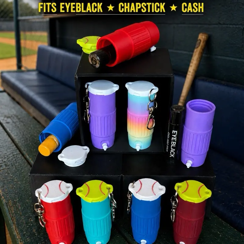 Baseball & Softball Cooler Keychain Holder | Chapstick, Eyeblack , Cash Storage | 3D Printed Sports Bag Accessory Gift