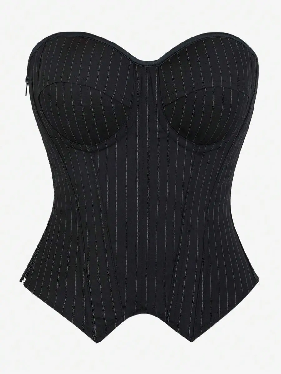 Corset Top Bustier, Striped With Cups, Strapless Women Shapewear Top, Slimming Shapewear, Suitable For Costume, Masquerade, Halloween