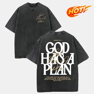 Retro T-Shirt Double Sided Printed 'GOD HAS A PLAN' Letter Print Casual Fashionable Street Style Festive Tops Made In USA For Women For Men [ZinniaZip 180G/230G 100% cotton short-sleeve/hoodie, soft and comfortable]